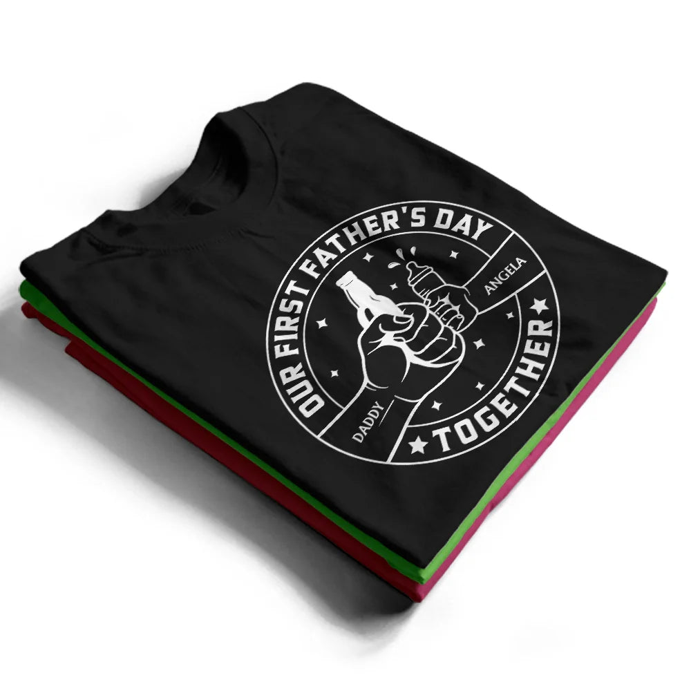 New Dad,New baby,Gift For Father,Love,Custom Photo - Our First Father's Day Together Cheers - Personalized Combo T Shirt And Baby Onesie