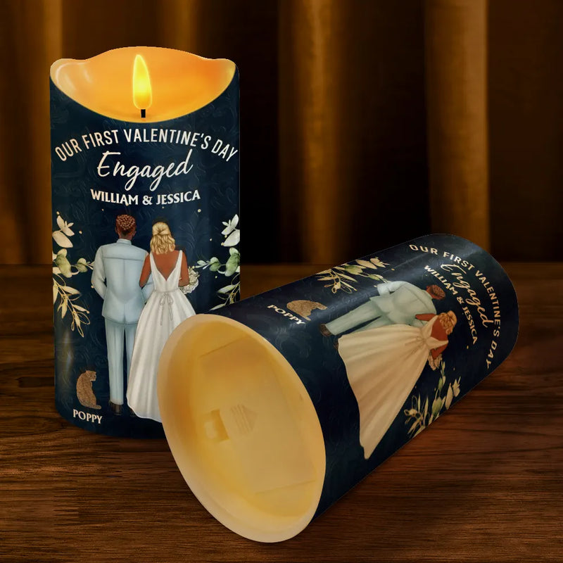 Gift For Couples, Love - Our First Valentine As Mr & Mrs Wedding Couple Pet - Personalized Flameless LED Candle