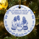 Gift For Bestie,Old Best friends,Happy,Christmas - Our Laugh Are Limitless Toile De Jouy Pattern - Personalized Circle Ceramic Ornament