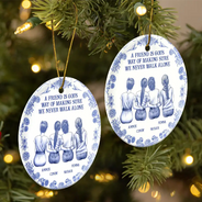 Gift For Bestie,Old Best friends,Happy,Christmas - Our Laugh Are Limitless Toile De Jouy Pattern - Personalized Circle Ceramic Ornament
