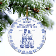 Gift For Bestie,Old Best friends,Happy,Christmas - Our Laugh Are Limitless Toile De Jouy Pattern - Personalized Circle Ceramic Ornament