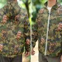 Gift For Men, Hunting, Fishing, Happy - Custom Photo Funny Family Pet Face Hunting Fishing Outdoor Pattern - Personalized Rain Jacket