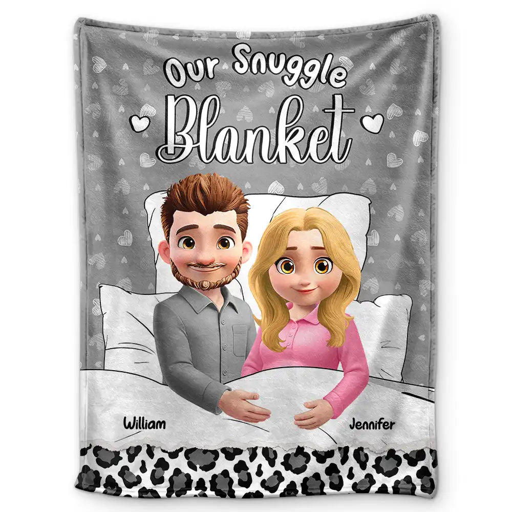 Gift For Couples, Happy, Funny - Our Snuggle Cuddling 3D Effect Couple - Personalized Fleece Blanket, Sherpa Blanket