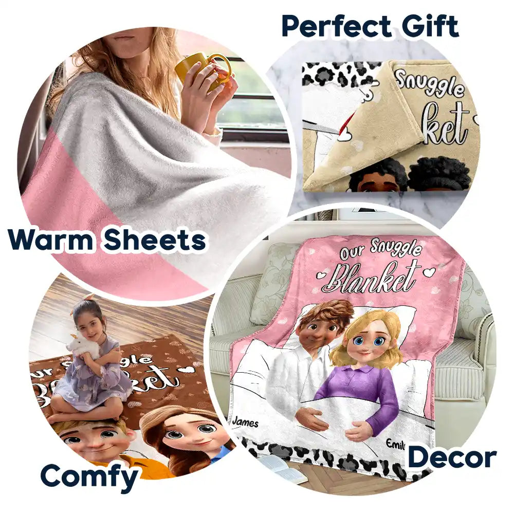 Gift For Couples, Happy, Funny - Our Snuggle Cuddling 3D Effect Couple - Personalized Fleece Blanket, Sherpa Blanket