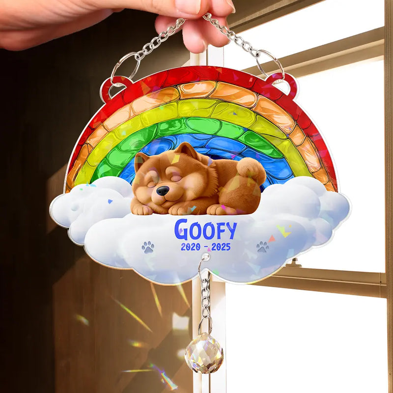 Memorial,Dog Lovers - Over The Rainbow Bridge - Personalized Rainbow Suncatcher With Crystal Ball Prism