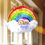 Memorial,Dog Lovers - Over The Rainbow Bridge - Personalized Rainbow Suncatcher With Crystal Ball Prism