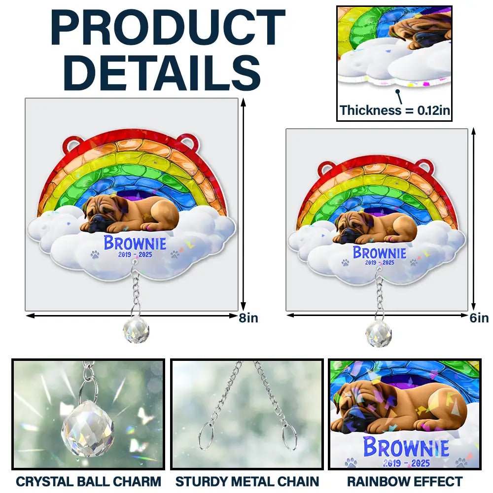 Memorial,Dog Lovers - Over The Rainbow Bridge - Personalized Rainbow Suncatcher With Crystal Ball Prism