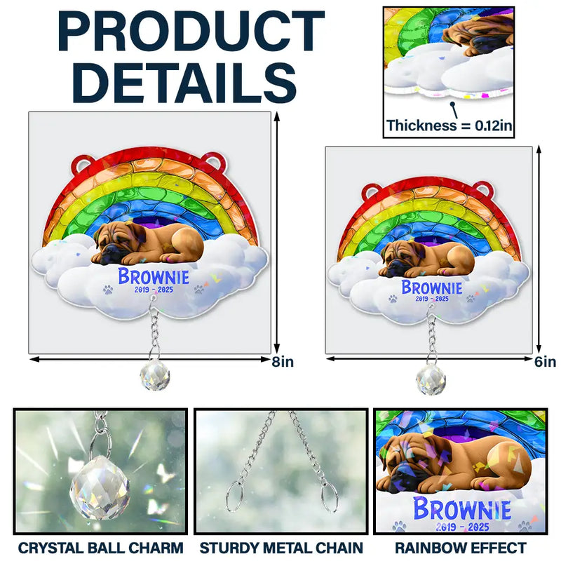Memorial,Dog Lovers - Over The Rainbow Bridge - Personalized Rainbow Suncatcher With Crystal Ball Prism