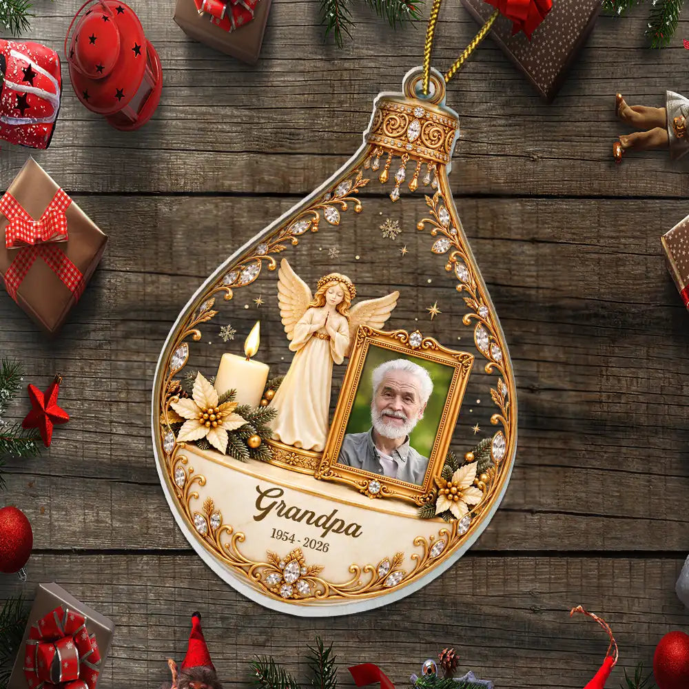 Christmas, Custom Photo,Family, Memorial, Memorial Loved One, Sympathetic, Top Market, Upload Full Photo - Christmas Memorial Gift For Loss Of Parent - Personalized Custom Photo In Loving Memory Acrylic Ornament