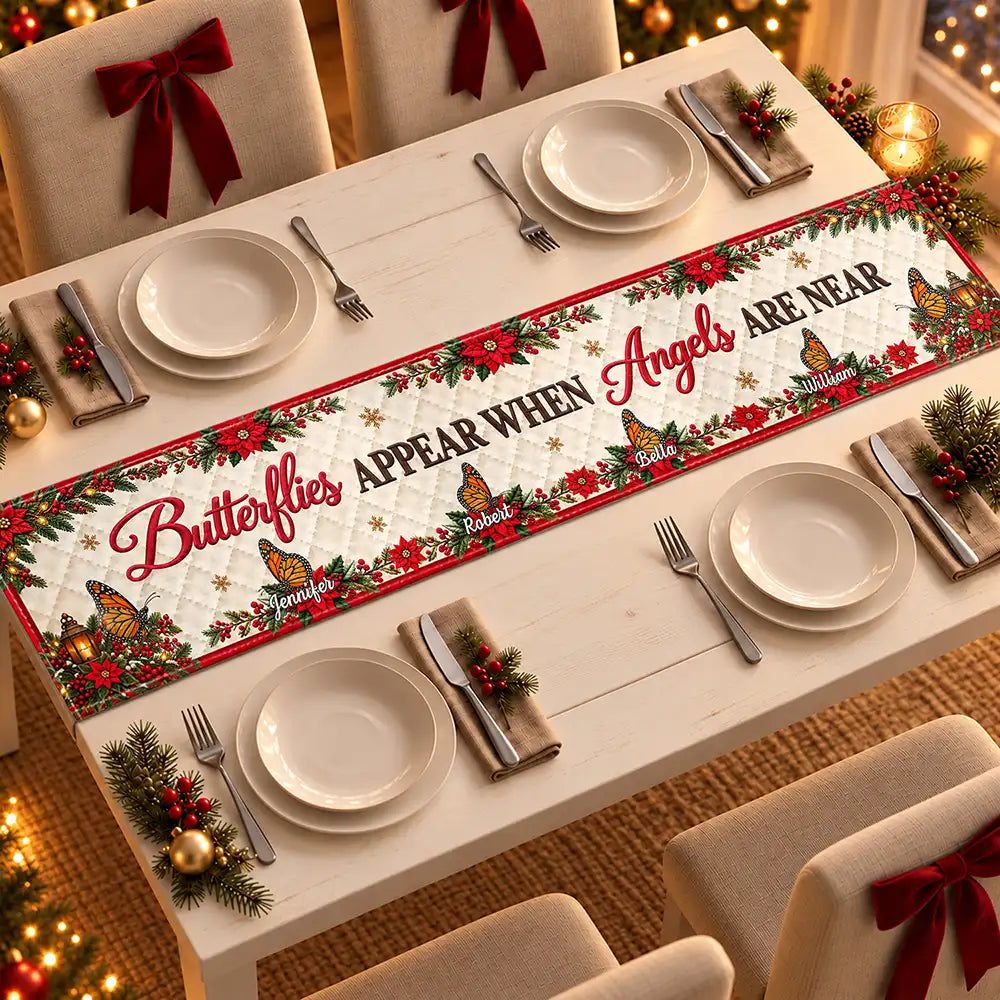 Christmas,Family,Icon,Memorial,Memorial Loved One,Sympathetic,Top Market - Christmas Memorial Gift For Family - Personalized Names Cardinals Appear When Angels Are Near Table Runner