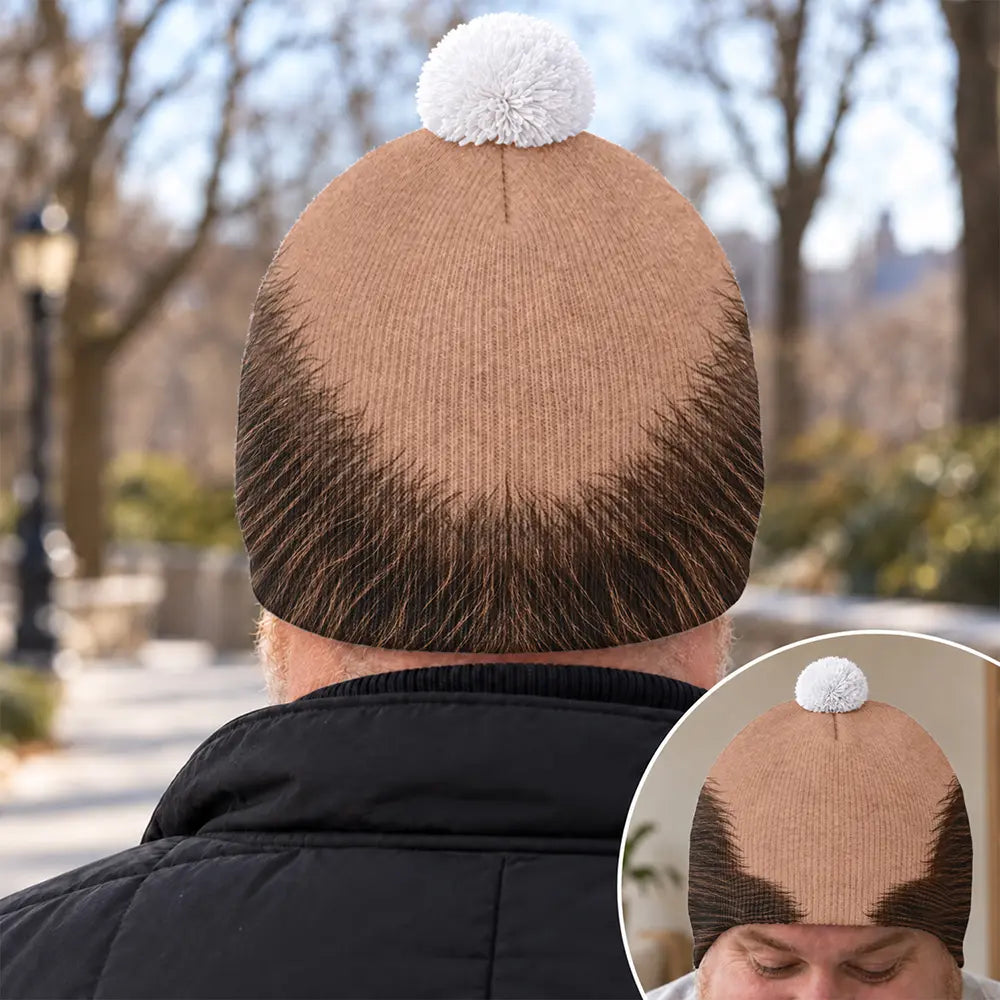 Funny Gag Gift For Him - Personalized Bald Head Bobble Beanie Hat