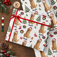Art Design, Christmas, Custom Photo, Gift For Mother, Gifts For Her, Happy, Pet Lovers, Pet Mom, Photo - Christmas Accessories 3D Cartoon Pet - Christmas Gift For Pet Mom - Personalized Custom Photo Pet Name Festive Pattern Wrapping Paper
