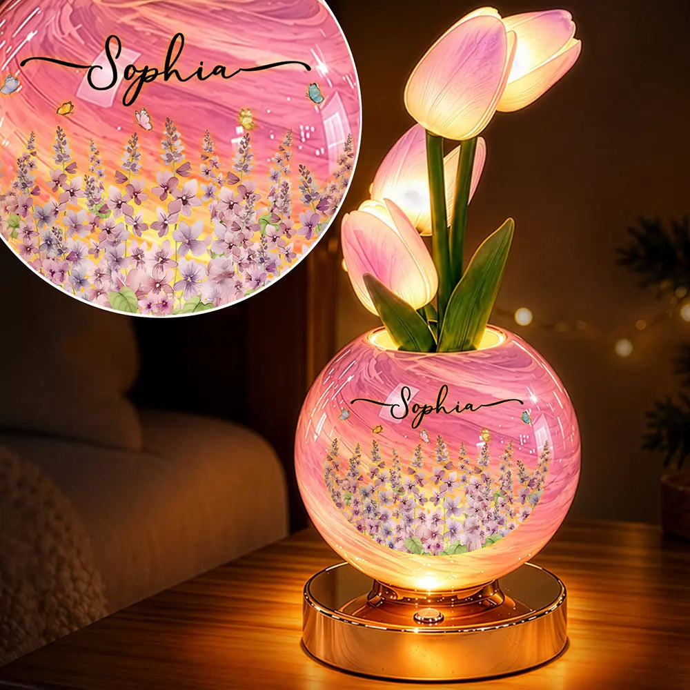 Christmas Home Decor Gift For Mom, Grandma - Personalized Name Birth Month Flowers Tulip LED Night Light