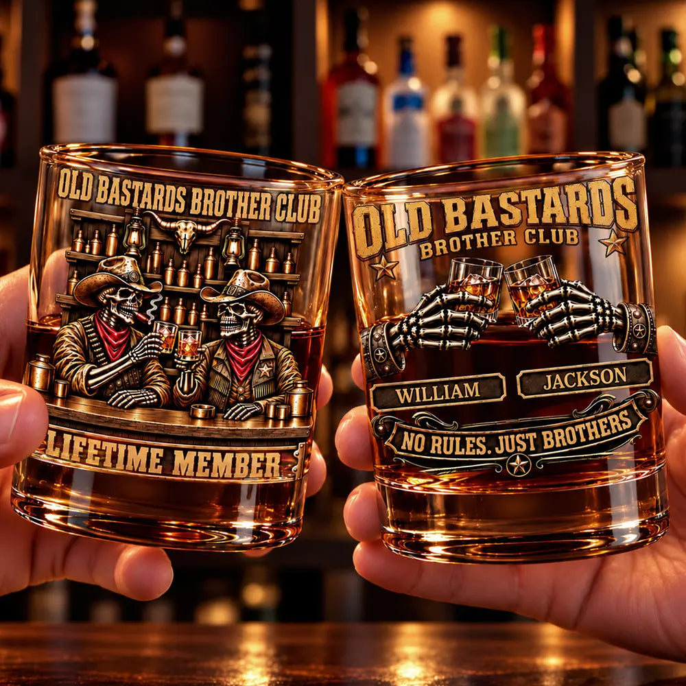 Best Friend Gift For Men - Personalized Skeleton Brotherhood Whiskey Glass