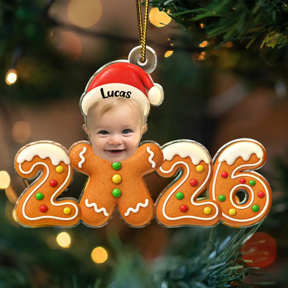 Adorable,Christmas,Custom Photo,Cut-Face Photo,First Christmas,Gift For Mother,Gifts For Her,New Baby,New Mom,Top Market - Baby's First Christmas - Personalized Custom Photo Gingerbread Acrylic Ornament