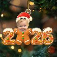 Adorable,Christmas,Custom Photo,Cut-Face Photo,First Christmas,Gift For Mother,Gifts For Her,New Baby,New Mom,Top Market - Baby's First Christmas - Personalized Custom Photo Gingerbread Acrylic Ornament