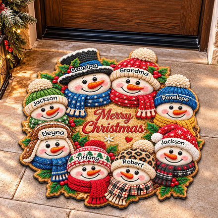 Christmas Decor For Grandparents - Personalized Snowman Wreath Doormat