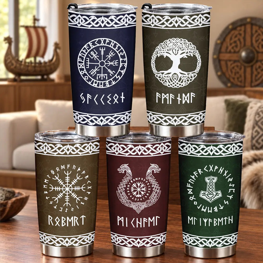 Gift For Norse Mythology Lovers Husband Boyfriend - Personalized Rune Name Viking Tumbler