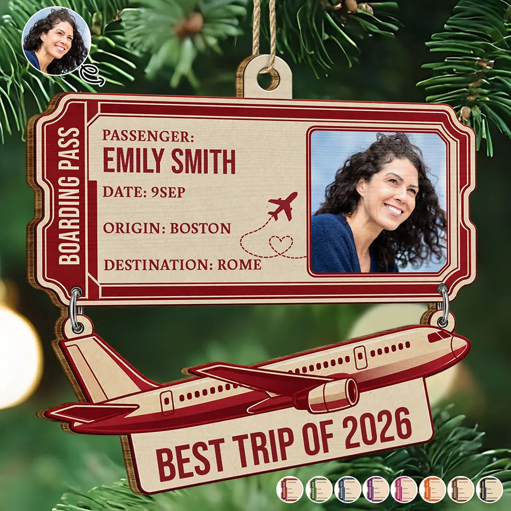 Christmas,Custom Photo,Gift For Yourself,Gifts For Her,Gifts For Him,Happy,Top Market,Travel,Upload Full Photo - Gift For Travel Lovers - Personalized Custom Photo Boarding Pass Wooden Ornament