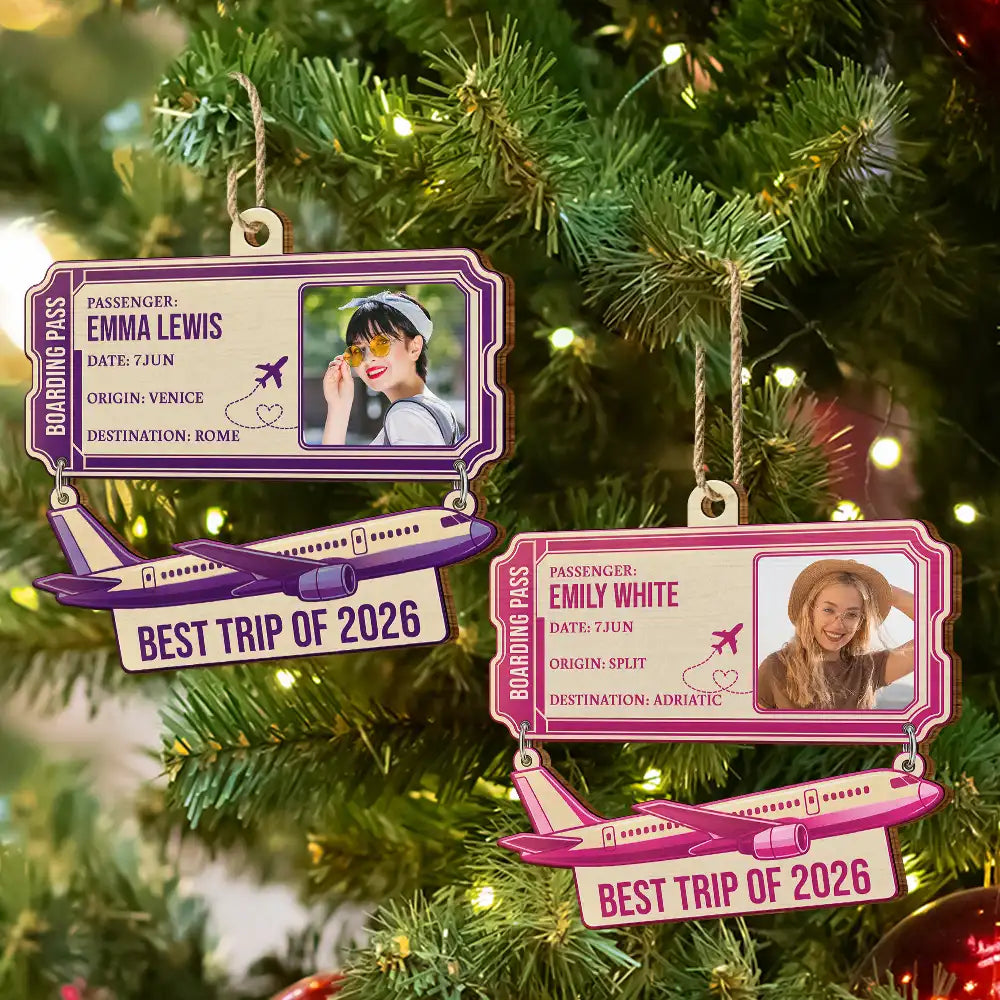 Christmas,Custom Photo,Gift For Yourself,Gifts For Her,Gifts For Him,Happy,Top Market,Travel,Upload Full Photo - Gift For Travel Lovers - Personalized Custom Photo Boarding Pass Wooden Ornament