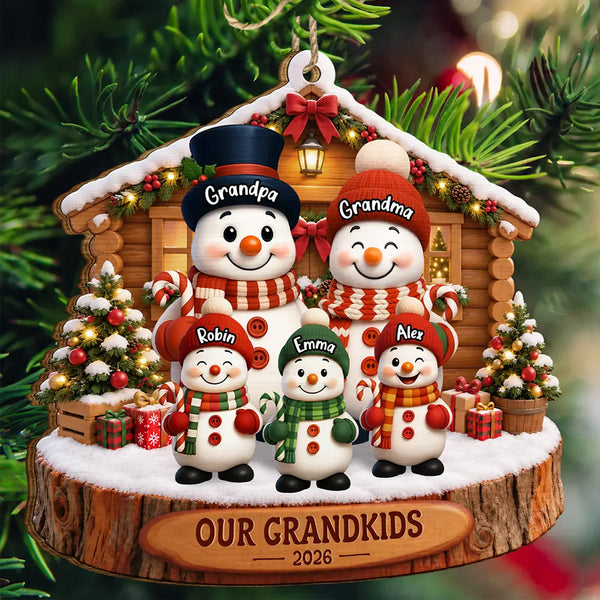 Christmas,Family,Grandparents,Happy,Icon - Christmas Gift For Grandparents - Personalized Snowman Grandkids Wooden Ornament