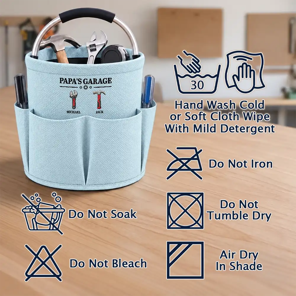 Garage,Gift For Men,Gift For Yourself,Gifts For Him,Happy,Icon,Semi-Outdoor - Garage Gift For Dad Grandpa - Personalized Kids Names Tool Bag
