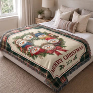 Christmas,Family,Grandparents,Happy,Icon - Christmas Decor For Grandparents - Personalized Snowman Wreath Woven Blanket