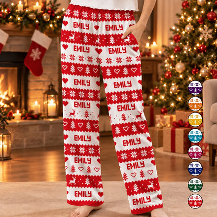Christmas Gift For Family - Personalized Name Fair Isle Pattern Pajama Pants