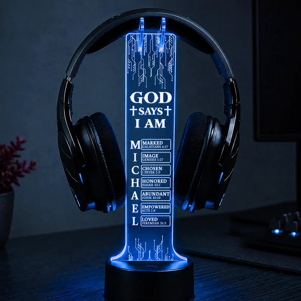 Custom Text,Gaming,Gift For Men,Gift For Yourself,Gifts For Him,Happy,Top Market - Christian Gift For Him Husband Son - Personalized God Says I Am Headphone Stand