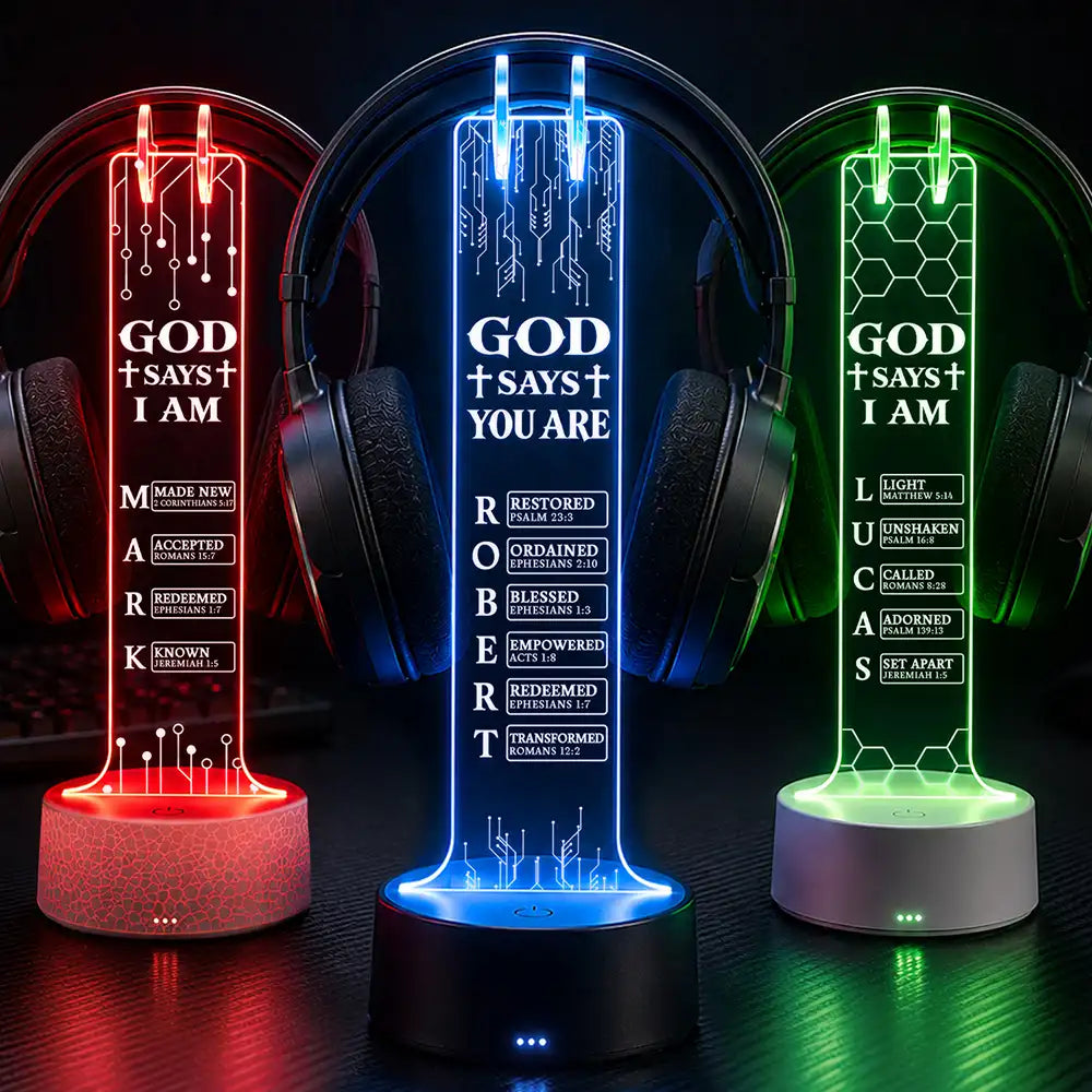 Custom Text,Gaming,Gift For Men,Gift For Yourself,Gifts For Him,Happy,Top Market - Christian Gift For Him Husband Son - Personalized God Says I Am Headphone Stand