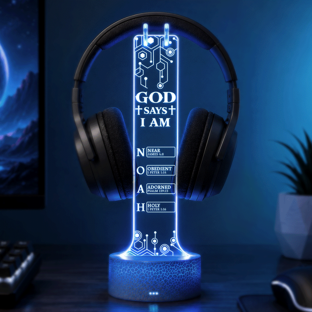 Custom Text,Gaming,Gift For Men,Gift For Yourself,Gifts For Him,Happy,Top Market - Christian Gift For Him Husband Son - Personalized God Says I Am Headphone Stand