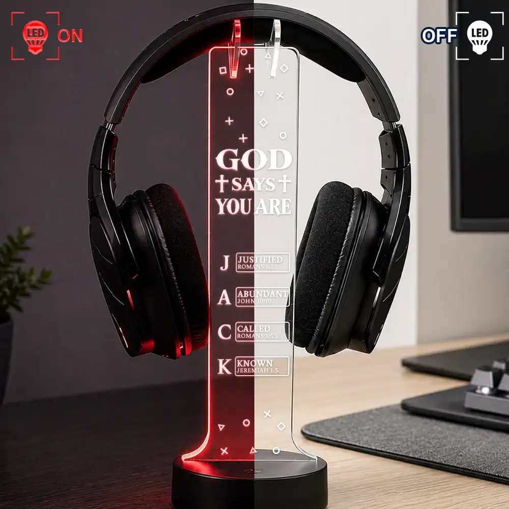 Custom Text,Gaming,Gift For Men,Gift For Yourself,Gifts For Him,Happy,Top Market - Christian Gift For Him Husband Son - Personalized God Says I Am Headphone Stand