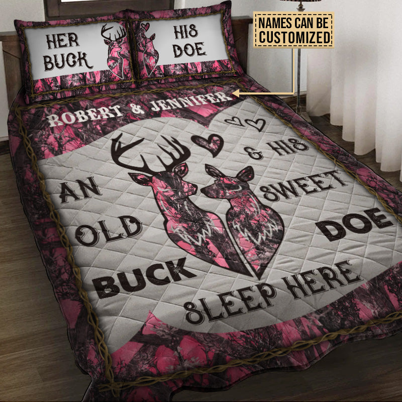 Personalized Deer Color Couple Camo Sleep Here Customized Quilt Bedding