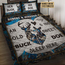 Personalized Deer Color Couple Camo Sleep Here Customized Quilt Bedding