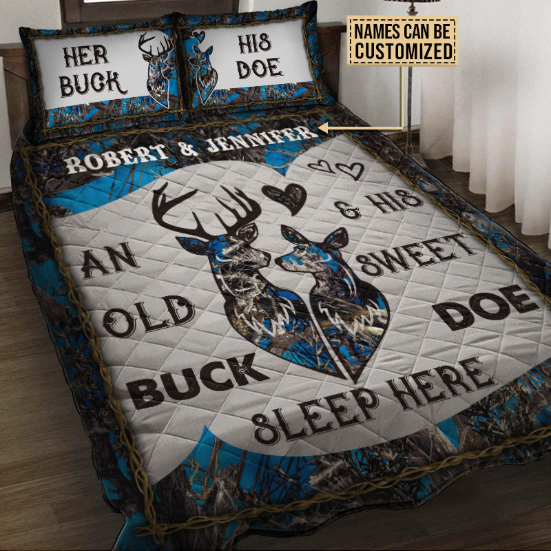 Personalized Deer Color Couple Camo Sleep Here Customized Quilt Bedding