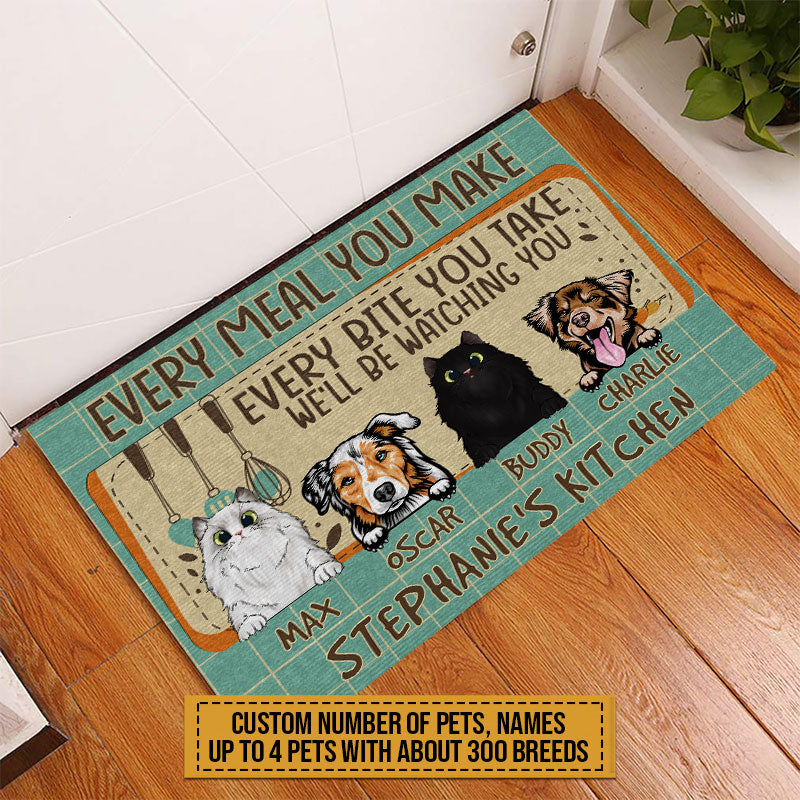 Pet Lovers We'll Be Watching You Custom Doormat, Dog, Cat, Funny Kitchen Decor, Gift For Pet Lovers