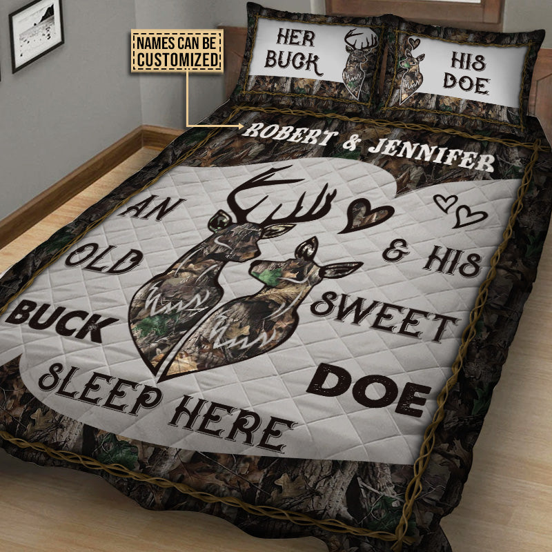 Personalized Deer Color Couple Camo Sleep Here Customized Quilt Bedding