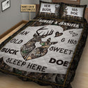 Personalized Deer Color Couple Camo Sleep Here Customized Quilt Bedding