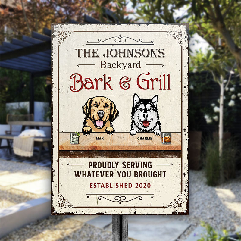 Backyard Bark & Grill - Dog Lover Gift - Personalized Custom Classic Metal Signs