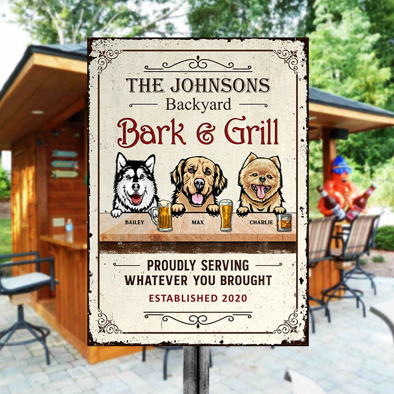 Backyard Bark & Grill - Dog Lover Gift - Personalized Custom Classic Metal Signs