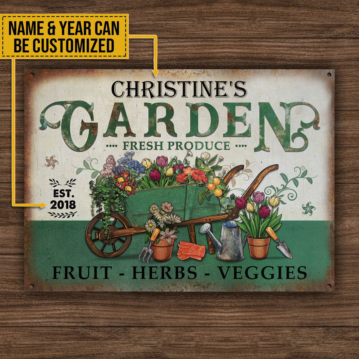 Personalized Garden Fresh Produce Plant Smiles Grow Love Vintage Customized Classic Metal Signs