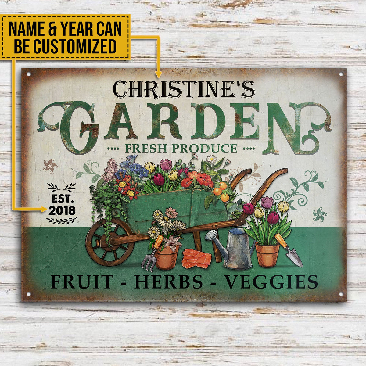 Personalized Garden Fresh Produce Plant Smiles Grow Love Vintage Customized Classic Metal Signs