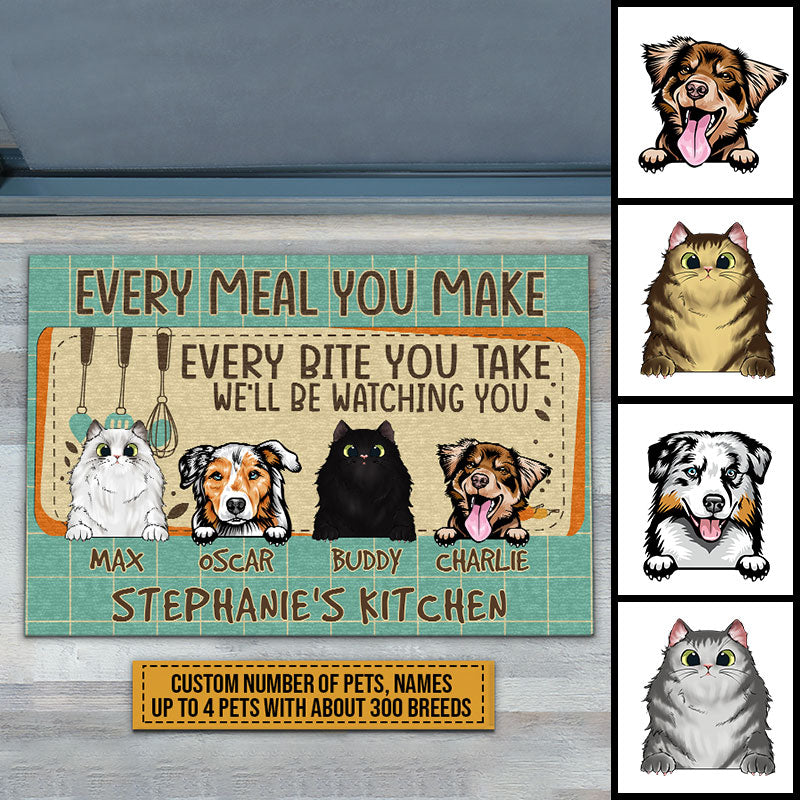 Pet Lovers We'll Be Watching You Custom Doormat, Dog, Cat, Funny Kitchen Decor, Gift For Pet Lovers