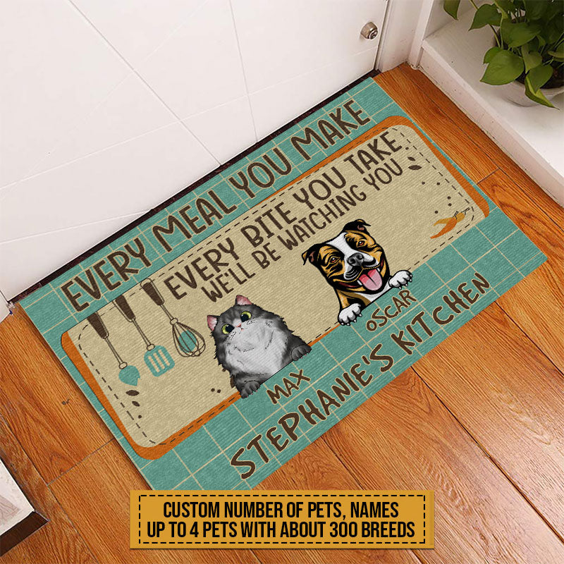 Pet Lovers We'll Be Watching You Custom Doormat, Dog, Cat, Funny Kitchen Decor, Gift For Pet Lovers