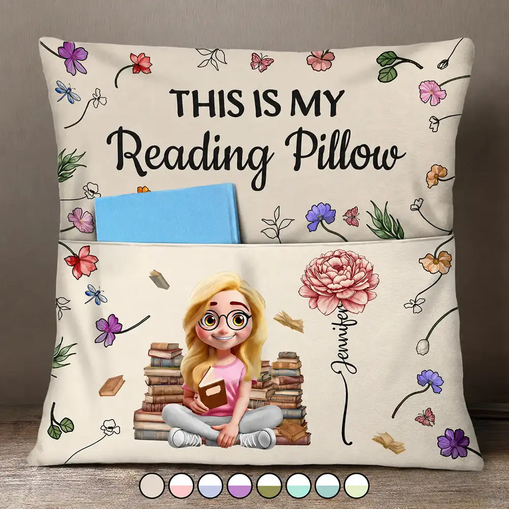 Top Market,Reading,Gift For Yourself,Gift For Women,Happy - My Reading Pillow Reading Girl With Birth Month Flower - Personalized Pocket Pillow