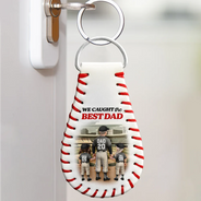 Gift For Father,Sport Dad,Baseball - Baseball Daddy's Team I Caught The Best Dad - Personalized Leather Baseball Keychain