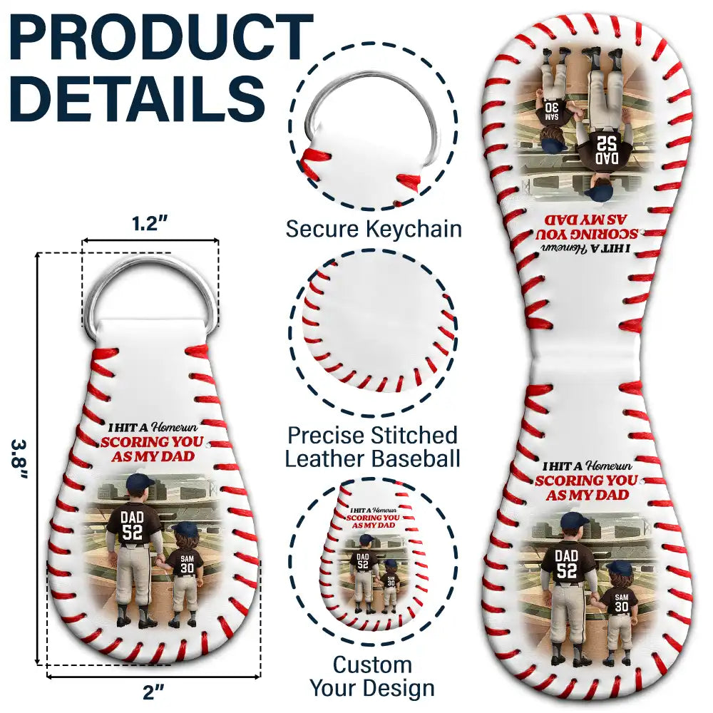 Gift For Father,Sport Dad,Baseball - Baseball Daddy's Team I Caught The Best Dad - Personalized Leather Baseball Keychain