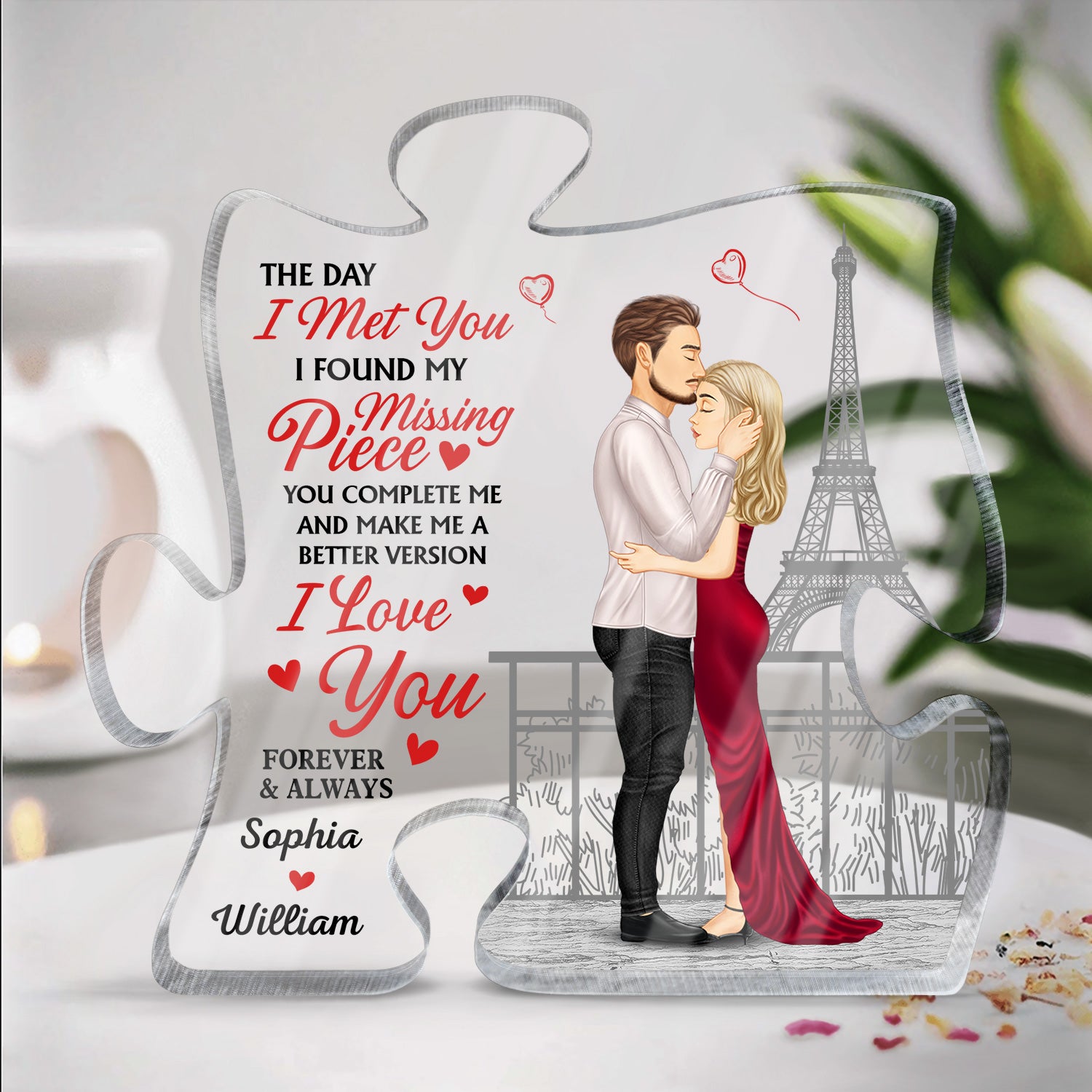 The Day I Met You I Found My Missing Piece - Gift For Couple, Spouse, Husband, Wife - Personalized Puzzle Shaped Acrylic Plaque