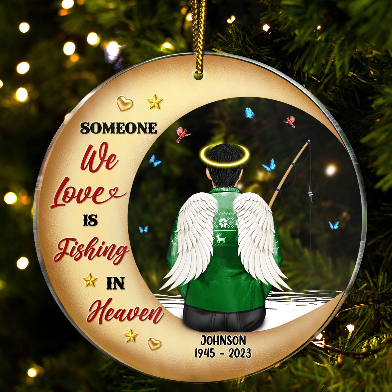 Someone We Love Fishing In Heaven Personalized Ball Ornaments - YeCustom