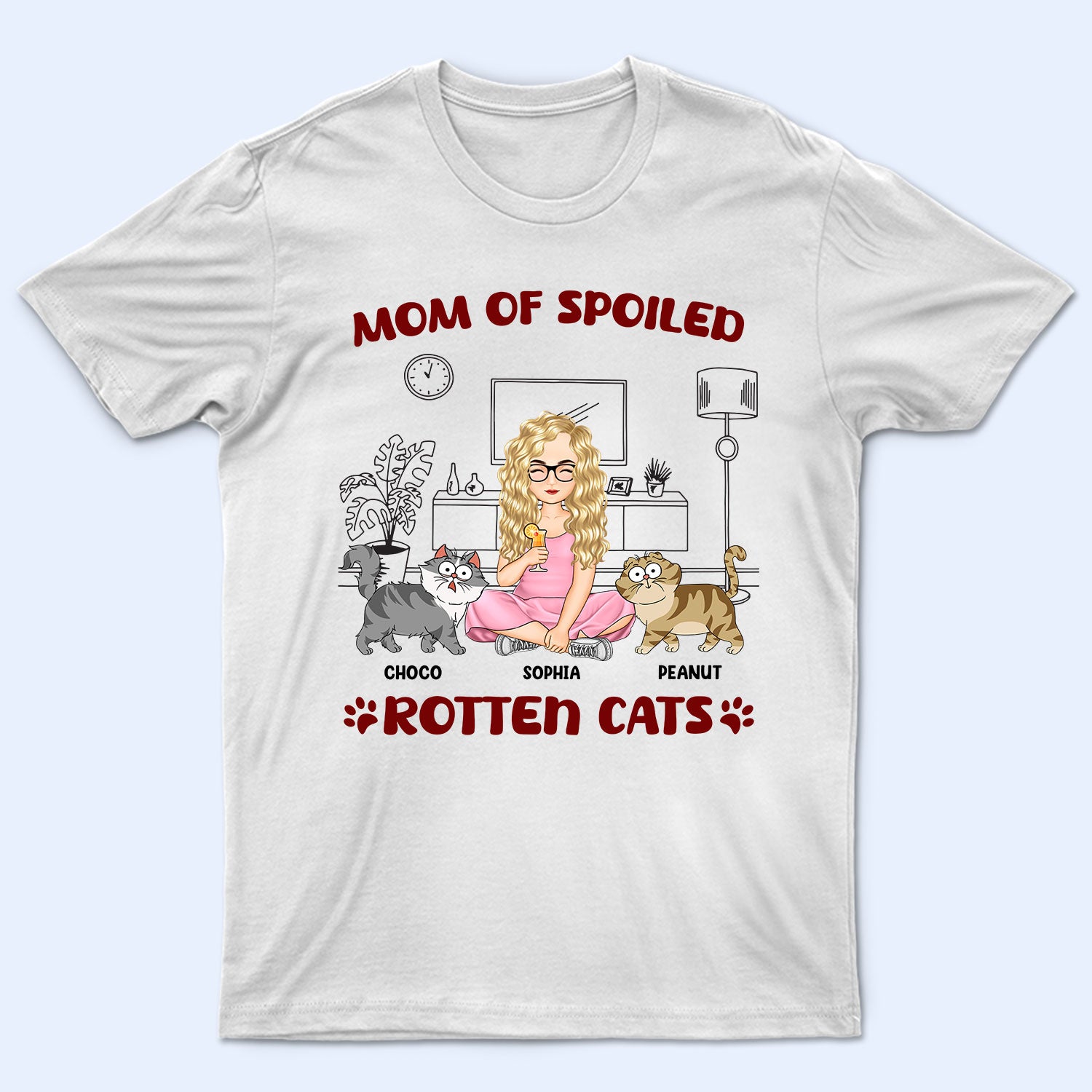 Mom Of Spoiled Rotten Cats Cartoon Style - Gift For Cat Mom, Cat Lovers - Personalized T Shirt